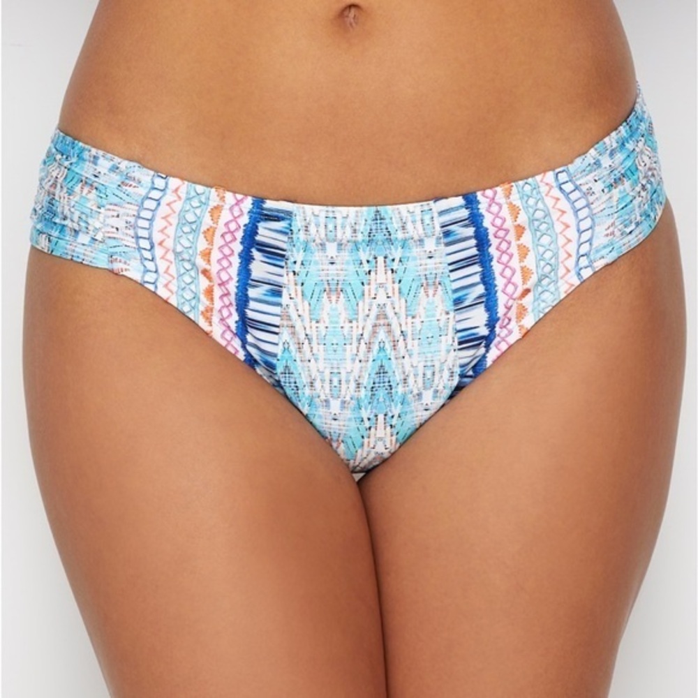 La Blanca Blue Geometric High-Waist Bikini Bottom Size 14 NWT | Swim Luxe Trend